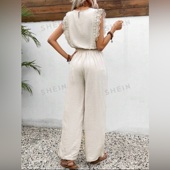 SHEIN Sleeveless Cropped Lace Top With Pants 2pcs/Set - Picture 2 of 12